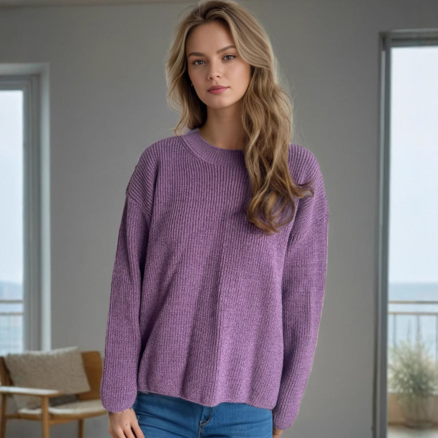 Damer komfortabel strikket pullover med moderne ribdesign Stilla
