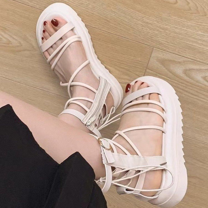 Dame elegante plateau-sandaletter med fashionable snører og justerbar rem Stilla