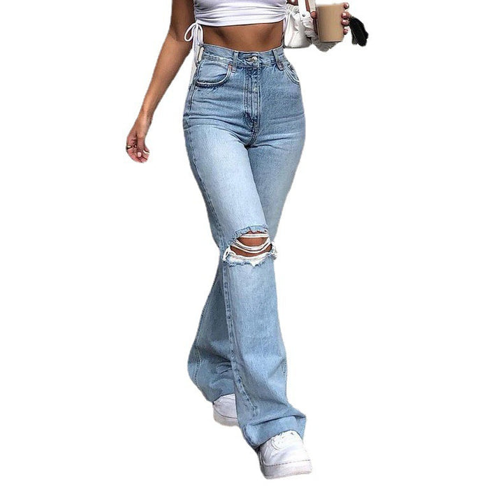 Dame Højtalje Baggy Jeans med Riv-Effekter Stilla