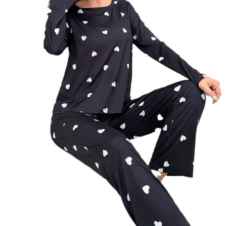 Dame Casual Hjerteprint Lange Ærmer Pyjamas Sæt Stilla