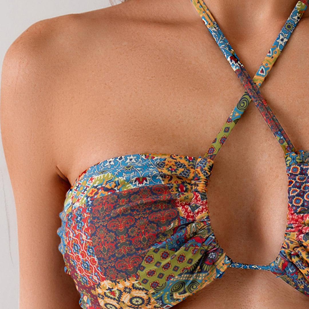 Dame bandeau bikini sæt med raffinerede snorebånd Skovae