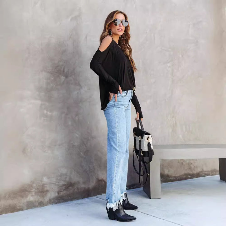 Damer Casual Oversized Pullover med Cut-Out-Ærmer Stilla
