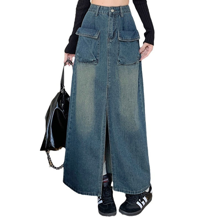 Kvinders lange denimnederdel med rummelige lommer Stilla