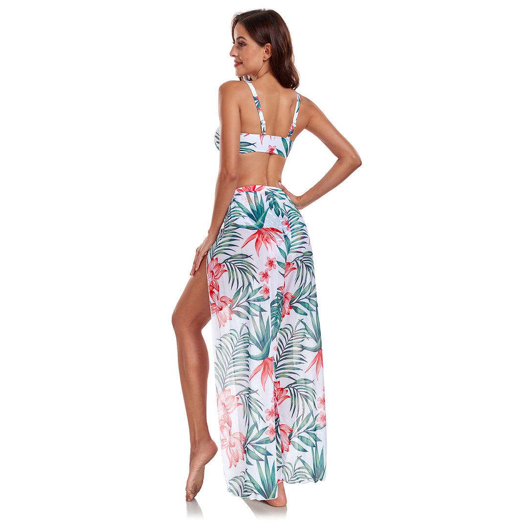 Dame Tropical Print Bikini og High-Slit Cover-Up Sæt Stilla