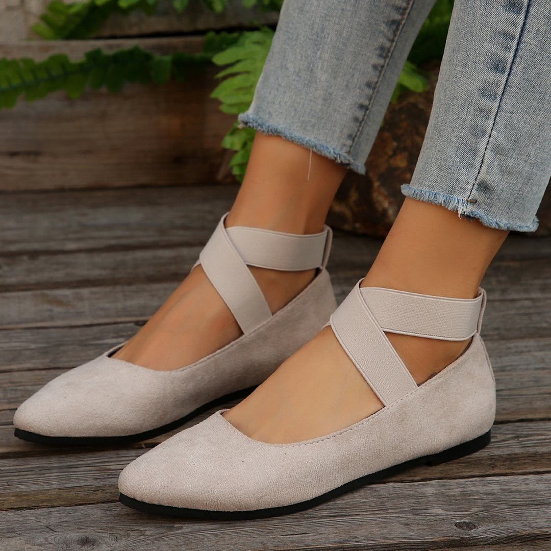 Dame spids Ballerinaer med elastisk rem Stilla