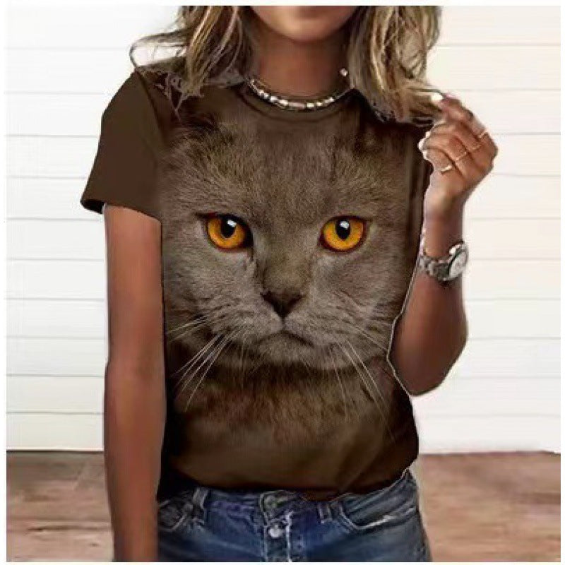 Dame T-shirt med kattemotiv Stilla