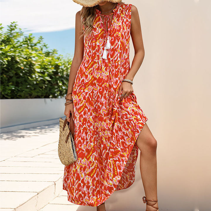 Femme Bohemian Lag Maxi Kjole med dekorative Kvaster Stilla