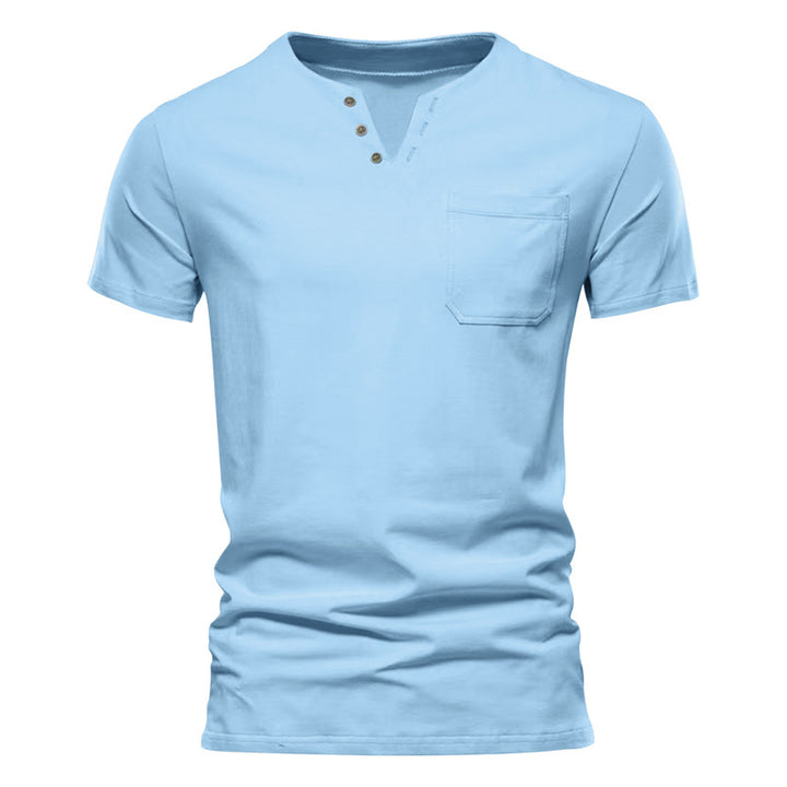 Herrer Kortærmet Henley-Shirt med knaplukning og praktisk brystlomme Stilla