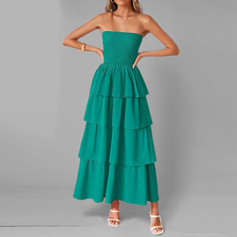 Kvinders maxi kjole med off-the-shoulder design og voluminøs tiered nederdel Stilla