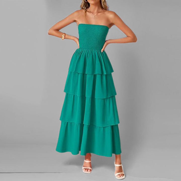 Kvinders maxi kjole med off-the-shoulder design og voluminøs tiered nederdel Stilla