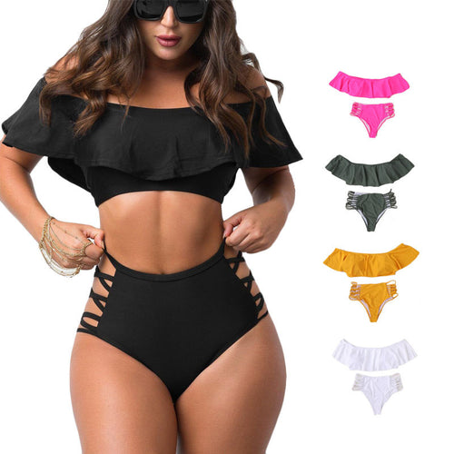 Dame bikini-sæt med voluminøs flæsedesign og elegante snøredetaljer Stilla