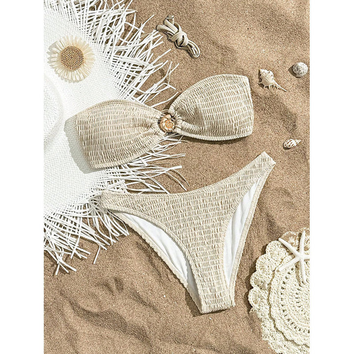 Dame bandeau bikini med glat flæse design Skovae