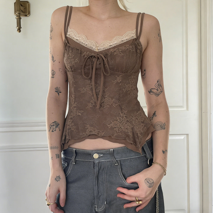 Dame Spets-Bustier-Top med raffinerede stropdetaljer og elegant knude Skovae