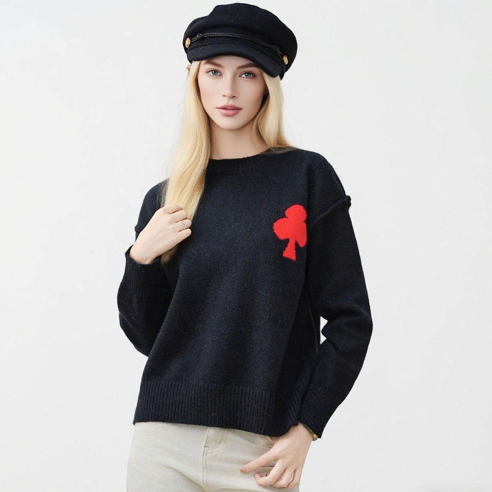 Kvinders fashionable sweater med påført design Stilla