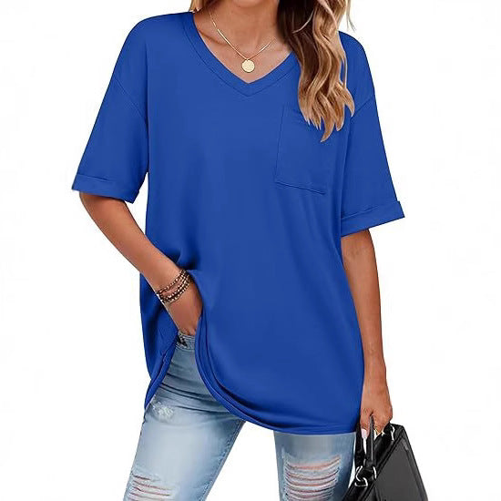 Dame V-hals T-shirt med praktisk brystlomme Stilla