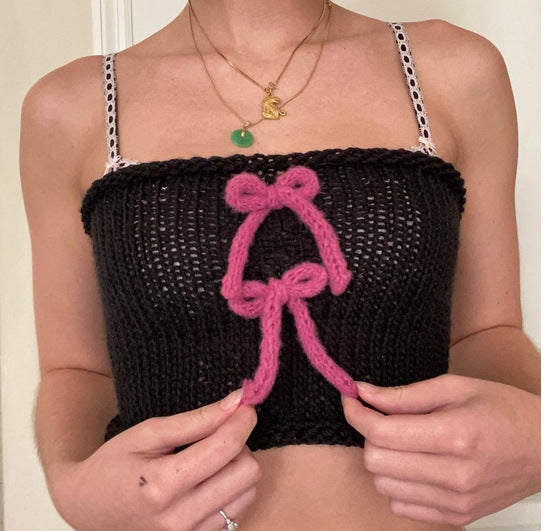 Dame indviklet Crop-Top med dekorative sløjfer Skovae