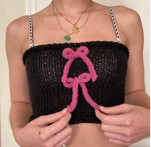 Dame indviklet Crop-Top med dekorative sløjfer Skovae