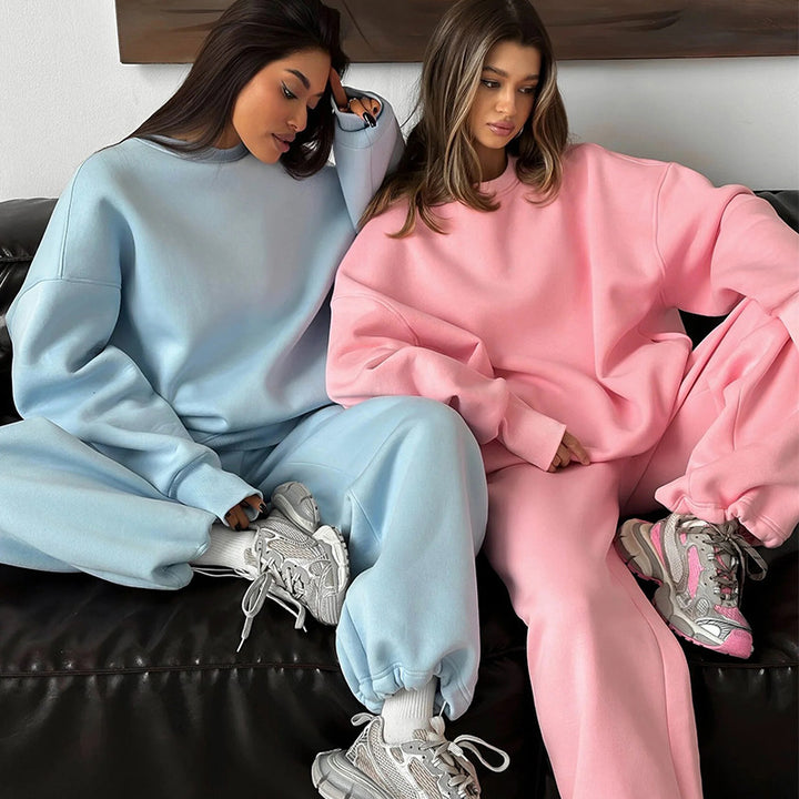 Kvinders afslappede oversized sweatshirt og joggingbukser sæt Skovae