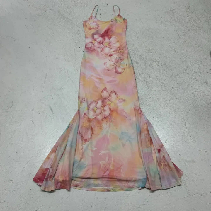 Dame maxikjole med blomsterdesign og spaghetti stropper Skovae