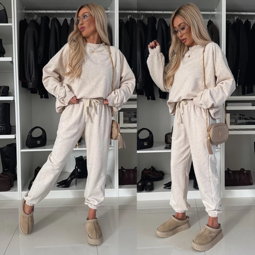 Kvinders stilfulde fleece loungewear sæt med løs pasform og elastisk talje Skovae