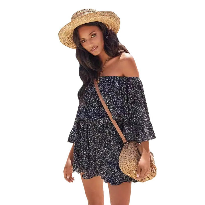 Kvinders off-shoulder sommerkjole med flæseærmer og elastisk talje Stilla