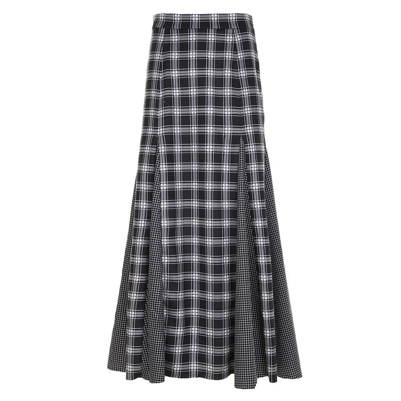 Damen Eleganter Maxirock mit kontrastierenden Karomustern und seitlichen Schlitzen Skovae