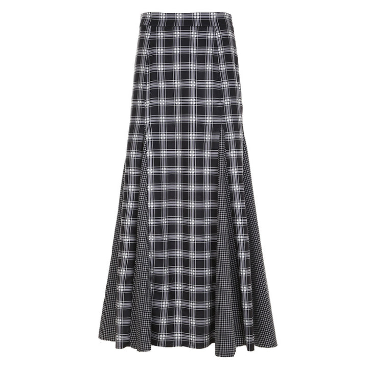 Damen Eleganter Maxirock mit kontrastierenden Karomustern und seitlichen Schlitzen Skovae