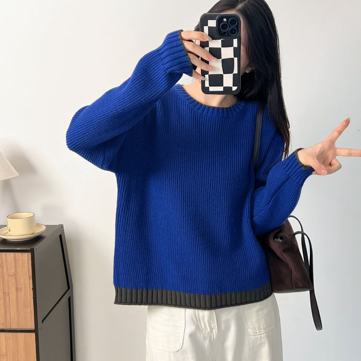 Damer Trendy Strikket Sweater med Krave og Knapdetalje Stilla