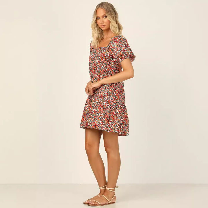 Femme Puffærmer Blomster Mini Kjole Stilla