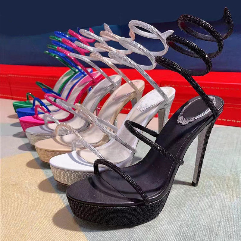 Dame strass-beklædte Stiletto-Plateau-sandaler med spiralaccenter Stilla