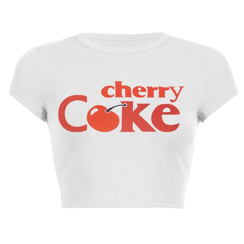 Dame Crop-top med kreativ drikkedesign og figursyet pasform Skovae
