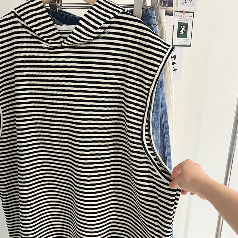 Femme Ærmeløs Stribet Hoodie-Top Stilla