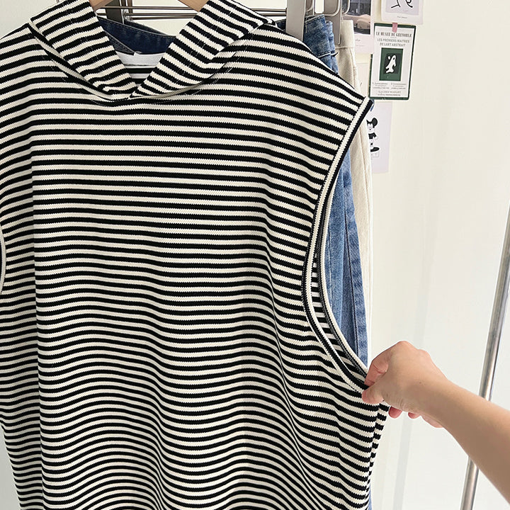 Femme Ærmeløs Stribet Hoodie-Top Stilla