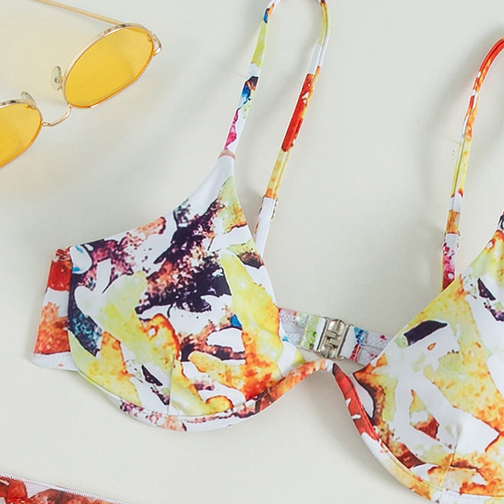 Dame bikini-sæt med justerbare stropper og blomsterwrap skirt Skovae