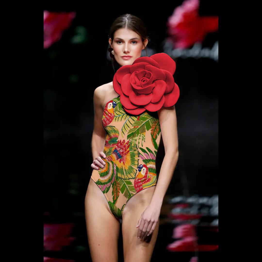 Dame én-delt badeshorts med floral 3D-design Skovae