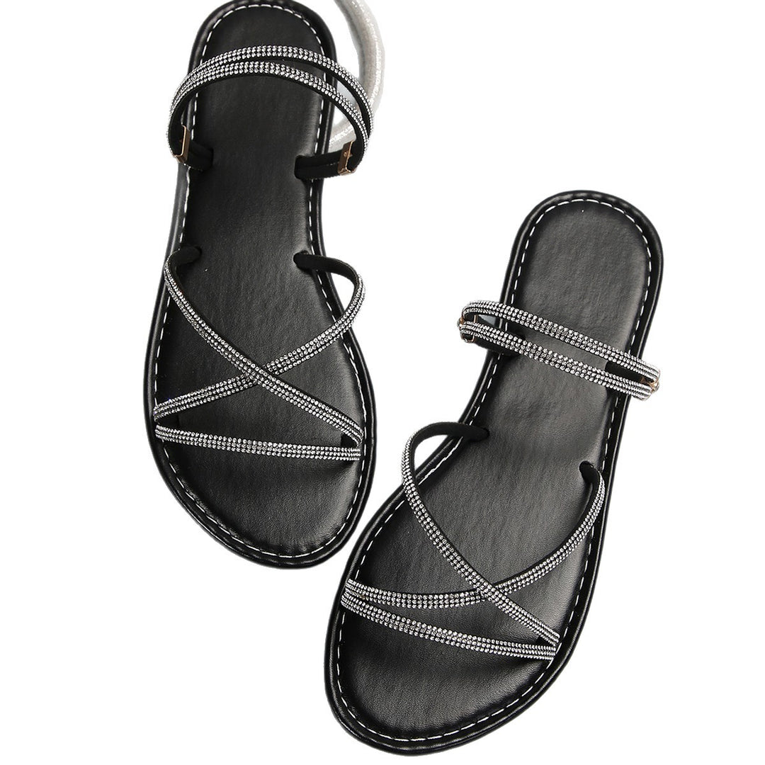 Dame rem-sandaler med glitrende strass-detaljer og komfortabel sål Stilla