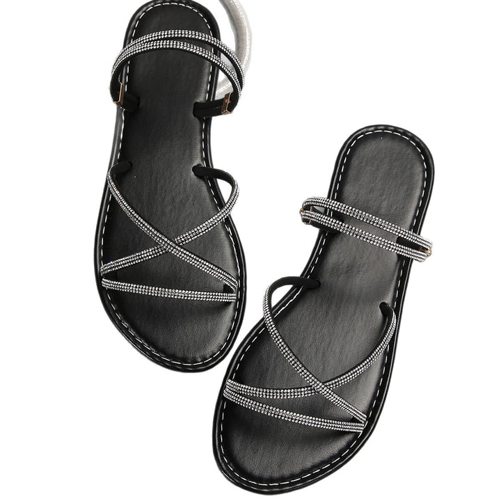 Dame rem-sandaler med glitrende strass-detaljer og komfortabel sål Stilla