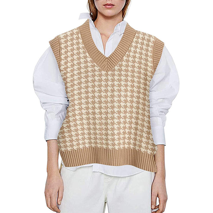 Damer elegant strikvest i moderne houndstooth-mønster Stilla