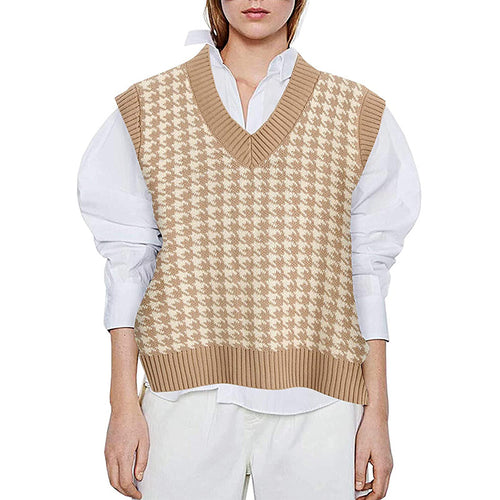 Damer elegant strikvest i moderne houndstooth-mønster Stilla