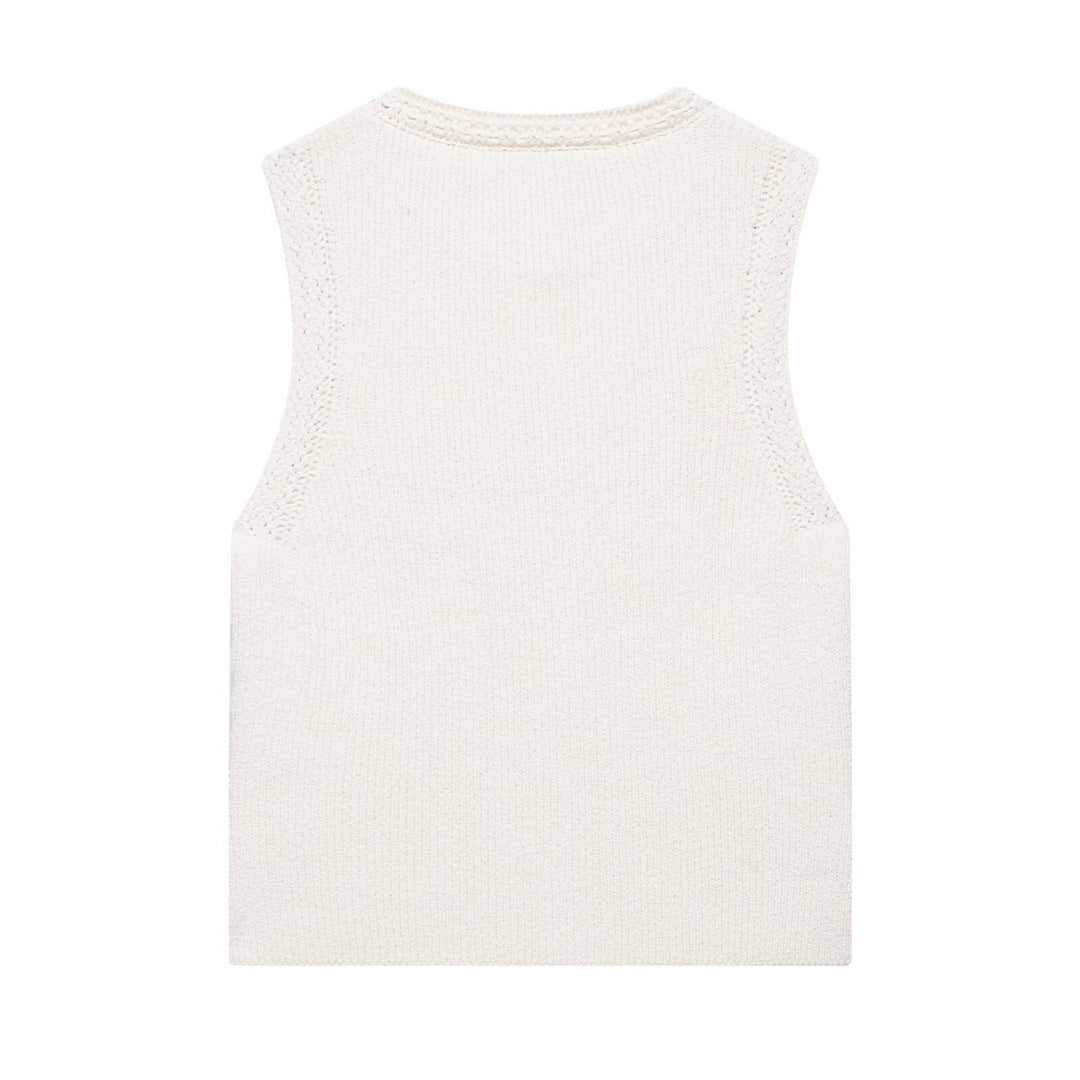 Femme Stilfulde Strikveste med Dekorative Knapper Stilla