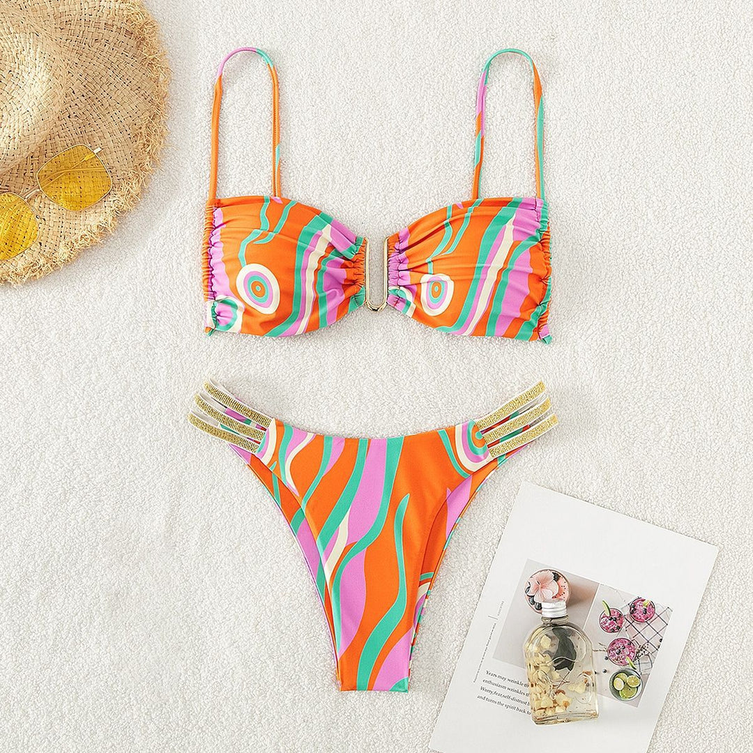 Dame Push-Up-bikini med justerbare stropper og elegante guldaccenter Skovae