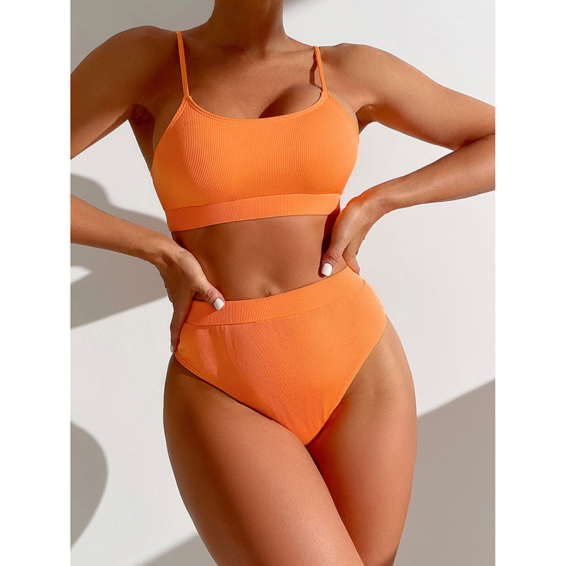 Dame High-Waist-Bikini-Sæt med ribbet top Skovae