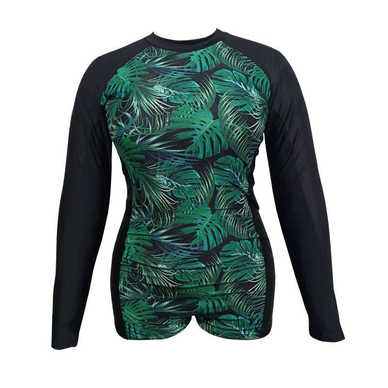 Dame Langærmet Rashguard med tropisk bladdesign Skovae