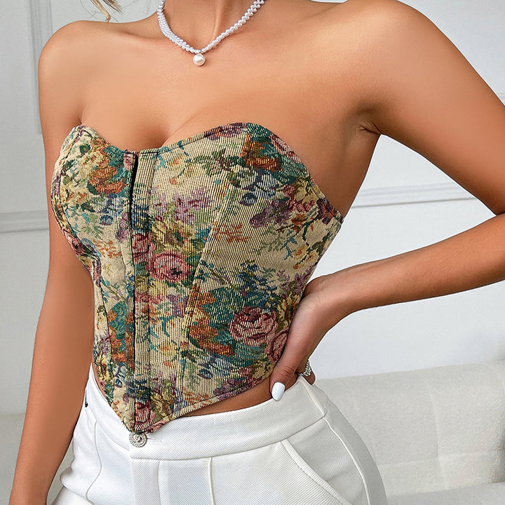 Dame Floral designet Bustier med hjerteformet udskæring og struktur Stilla