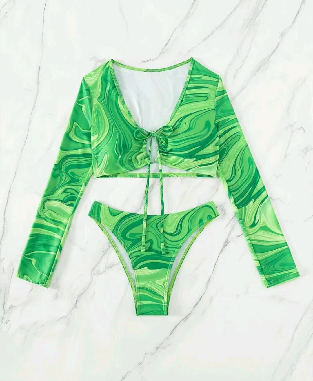 Dame bikiniset med langærmet crop-top og højtsiddende slip Stilla