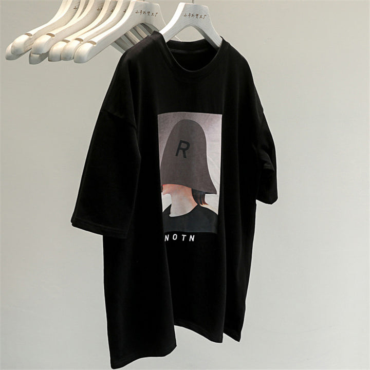 Dame T-shirt med moderne grafiktryk og afslappet oversized-snit Stilla