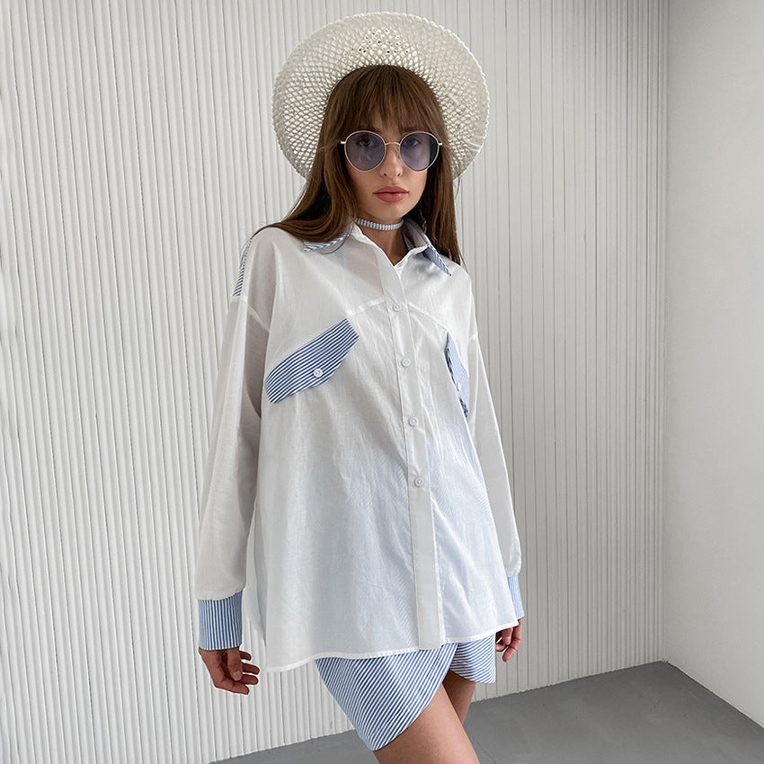 Dame Oversized Bluse med stribede accenter og moderne snit Stilla