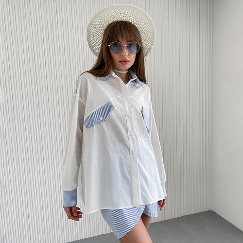 Dame Oversized Bluse med stribede accenter og moderne snit Stilla