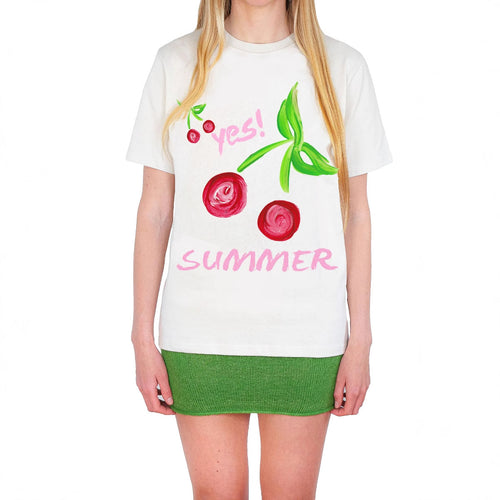 Dame T-shirt med farverigt motiv og kreativt design Skovae