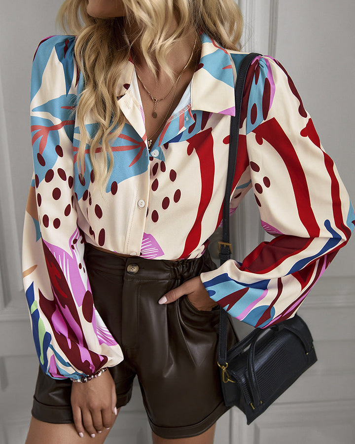 Stilla | Bend Down Collor Multicolor Shacket Blouse Top